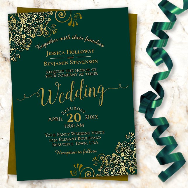 Invitación Elegante Boda de Amantes Dorados de Emerald Green (Subido por el creador)