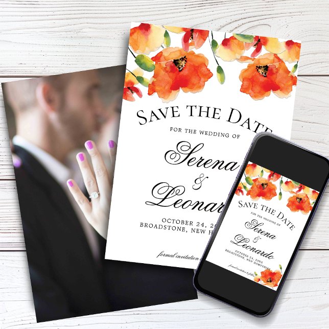Invitación Elegante boda de amapola dorada salva la fecha (Elegant Golden Poppy Wedding Save the Date with Digital Download Option)