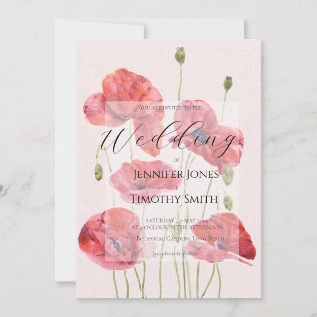 Invitación elegante boda de amapola roja (Anverso)
