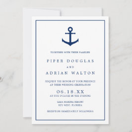 Invitación Elegante Boda de Ancla Azul de la Marina Náutica