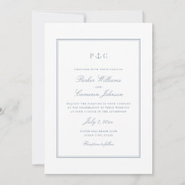 Invitación Elegante Boda de Ancla Azul Polvoriento Náutico