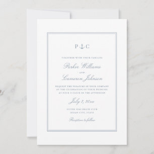 Invitación Elegante Boda de Ancla Azul Polvoriento Náutico