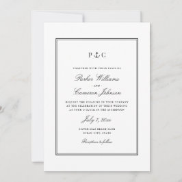 Invitación Elegante Boda de Ancla Blanco y Negro Náutico