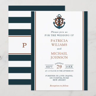Invitación Elegante Boda de Ancla de la Marina Náutica