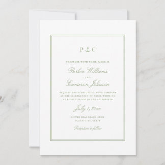 Invitación Elegante Boda de Anclaje Verde Náutico