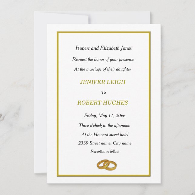 Invitación Elegante boda de anillo de boda (Anverso)