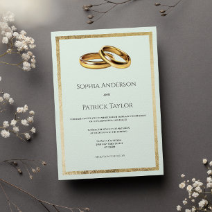 Invitación Elegante Boda de anillos de oro verde pastel
