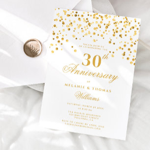 Invitación Elegante Boda de Aniversario 30 Años Blanco y Dora