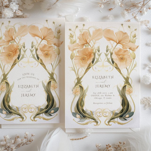 Invitación Elegante Boda de Apricot Art Nouveau (Subido por el creador)