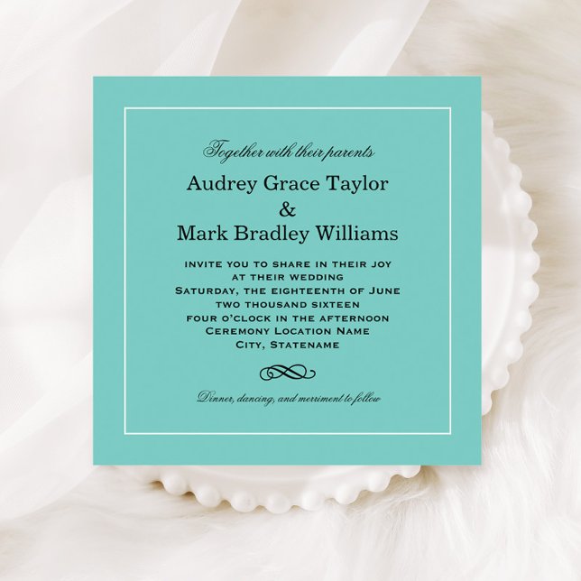 Invitación Elegante Boda de Aqua Blue Square (Subido por el creador)