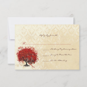 Invitación Elegante Boda de árbol de hoja de corazón rojo 