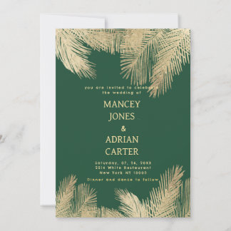 Invitación Elegante boda de árbol de palma dorado verde oscur