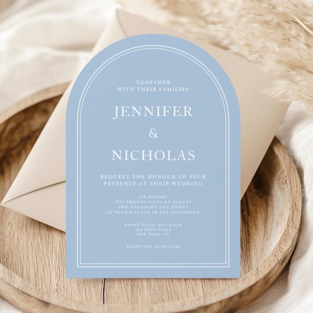 Invitación Elegante Boda de Arco Azul Moderno (Elegant Modern Powder Blue Arch Wedding Invitation)