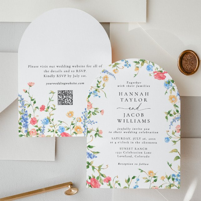 Invitación Elegante Boda de arco de flor silvestre floral QR  (Subido por el creador)