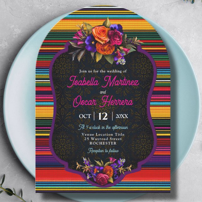 Invitación Elegante boda de arco de flores mexicanas (Subido por el creador)