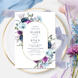 Invitación Elegante Boda de Arco de la Flora Púrpura y Azul