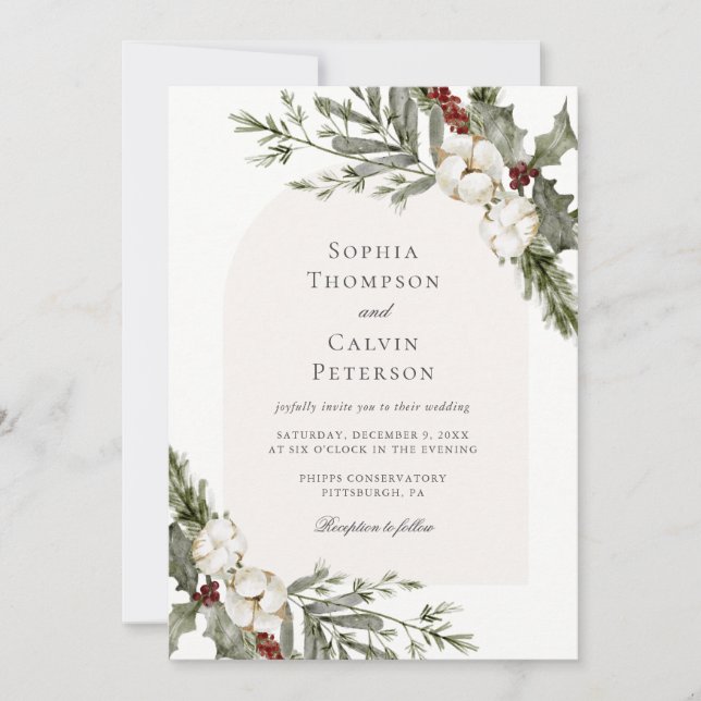 Invitación Elegante Boda de Arco Floral de Invierno (Anverso)