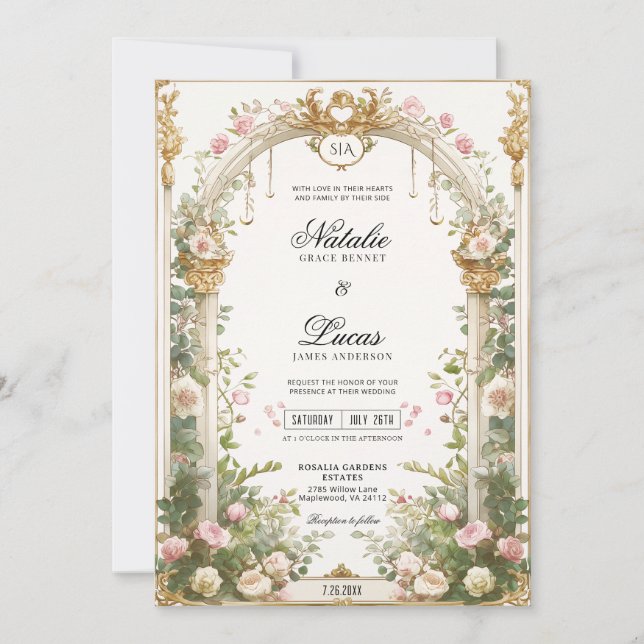 Invitación Elegante Boda de Arco Floral de Jardín Secreto (Anverso)