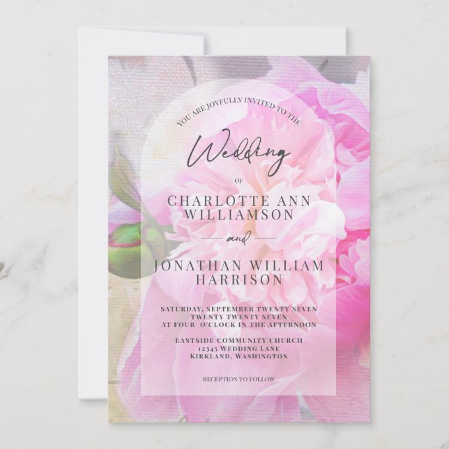 Invitación Elegante Boda de arco floral gris rosado de Rubor (Anverso)