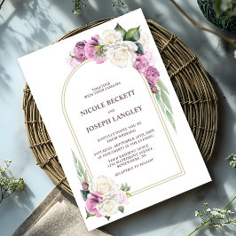 Invitación Elegante Boda de arco floral rosa rosa blanco rosa
