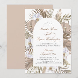 Invitación Elegante Boda de Arco Floral Rosa y Tan Boho Pampa