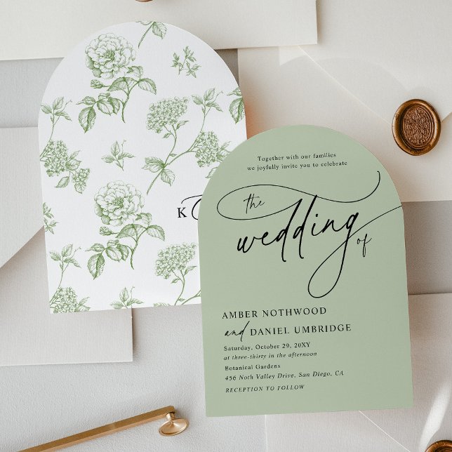Invitación Elegante Boda de arco moderno verde sabio (Subido por el creador)