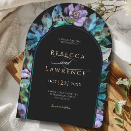 Invitación Elegante Boda de arco negro florícola colorido