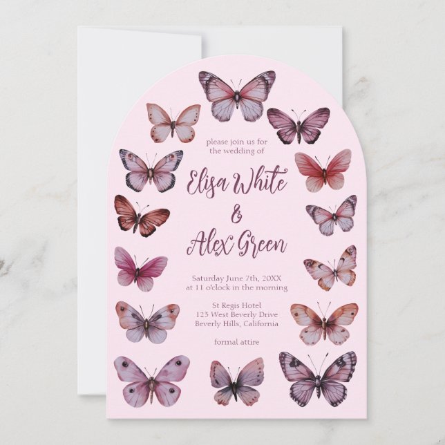 Invitación Elegante Boda de Arco PERSONALIZADO de Mariposas (Anverso)