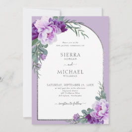 Invitación Elegante Boda de arco plateado con flor morado