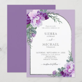 Invitación Elegante Boda de arco plateado con flor morado