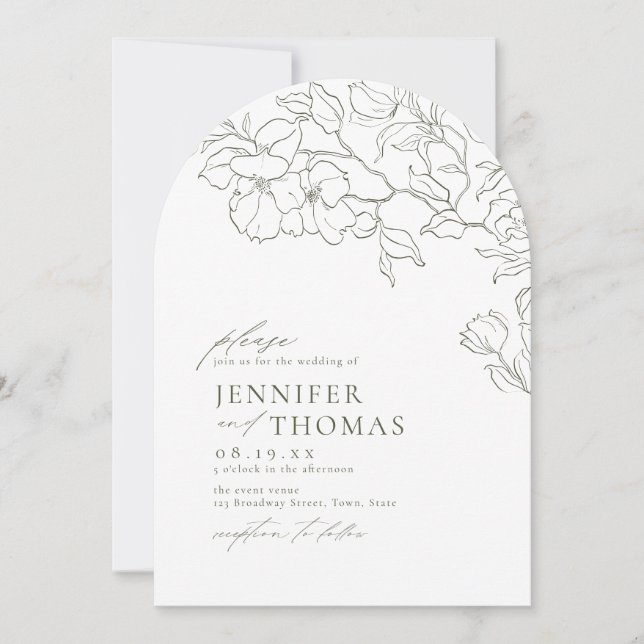 Invitación Elegante boda de arco verde de salvia floral a man (Anverso)