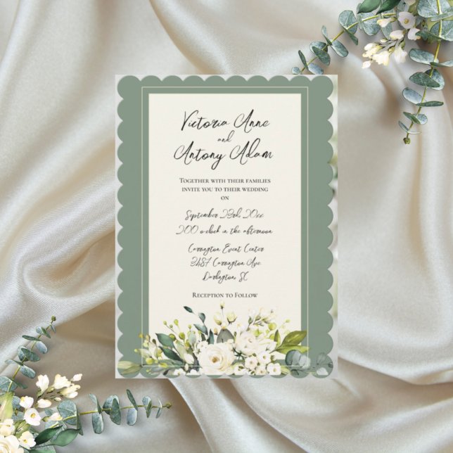 Invitación Elegante Boda de arenilla floral verde (Subido por el creador)