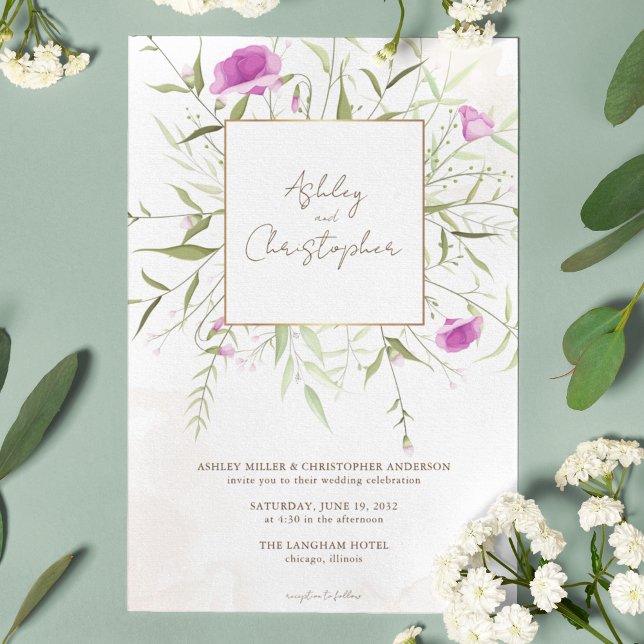 Invitación Elegante Boda de armazón de flores silvestres de l (Subido por el creador)