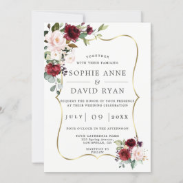 Invitación Elegante Boda de armazón dorado de flores rosadas