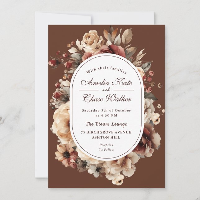 Invitación Elegante Boda de armazón floral bohemio (Anverso)