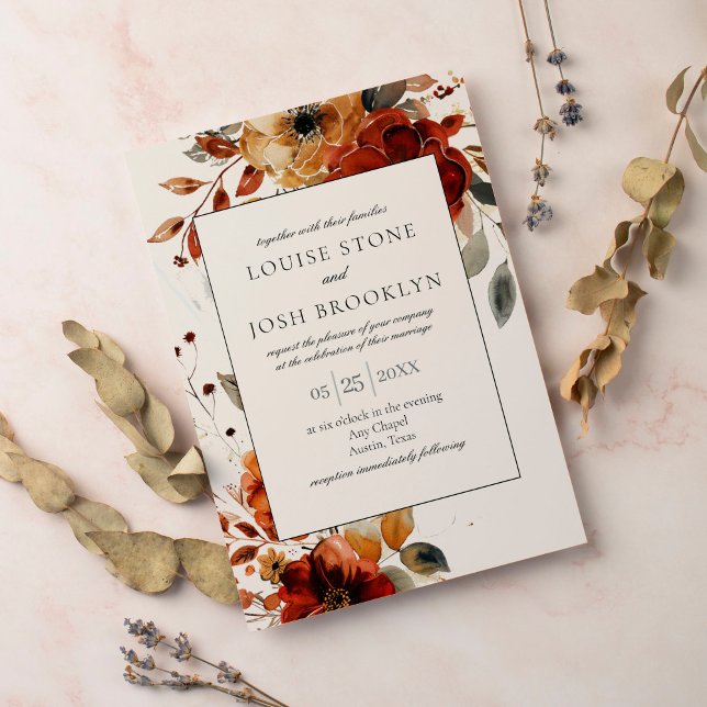 Invitación Elegante Boda de armazón floral de acuarela de oto (Subido por el creador)