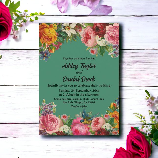 Invitación Elegante Boda de armazón floral de flores de flore (Subido por el creador)