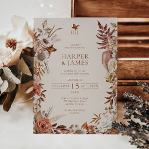 Invitación Elegante Boda de armazón floral de otoño