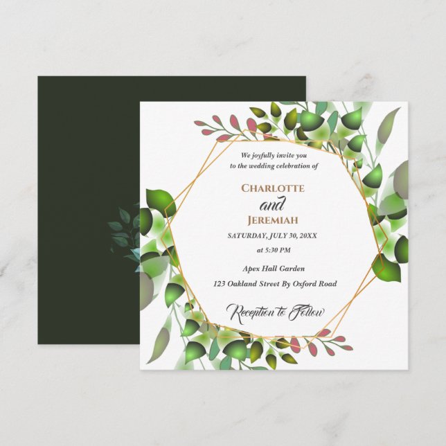 Invitación Elegante Boda de armazón geométrico (Anverso / Reverso)