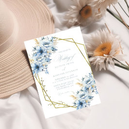Invitación Elegante Boda de armazón geométrico floral azul