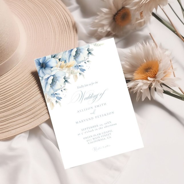 Invitación Elegante Boda de armazón geométrico floral azul (Subido por el creador)