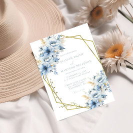 Invitación Elegante Boda de armazón geométrico floral azul