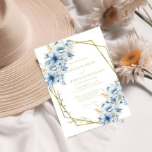 Elegante Boda de armazón geométrico floral azul