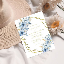 Invitación Elegante Boda de armazón geométrico floral azul