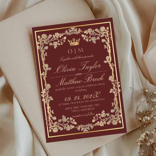 Invitación Elegante Boda de armazones de Borgoña y Ornato de  (Subido por el creador)