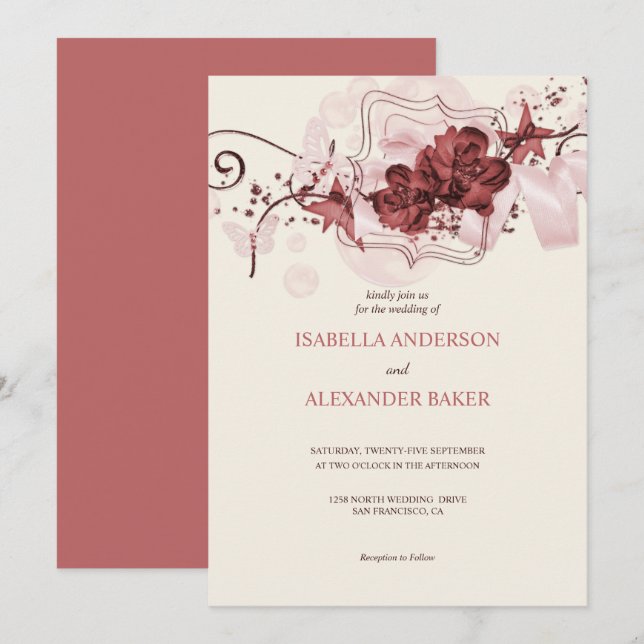 Invitación Elegante Boda de Arreglo Floral (Anverso / Reverso)