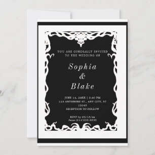 Invitación Elegante Boda de Art Deco Negro y Blanco