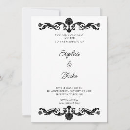 Invitación Elegante Boda de Art Deco Negro y Blanco