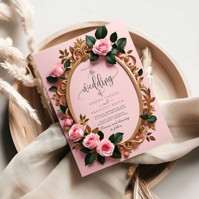 Invitación Elegante Boda de Art Nouveau Rosy Floral (Subido por el creador)