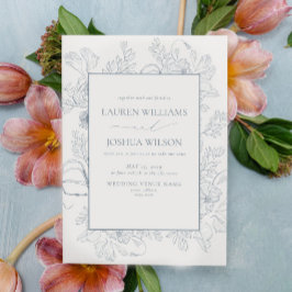 Invitación Elegante Boda de Arte de la Línea Azul Floral